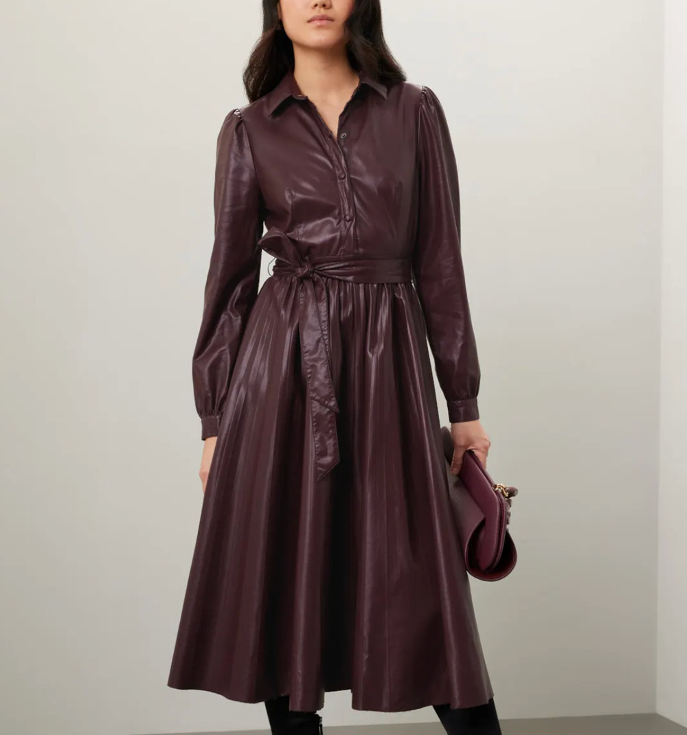 Peter Som Brown Faux Leather Midi Dress Size 10 Fit n Flare Career Designer $430